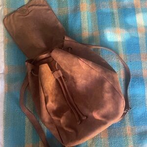 Brown Leather Drawstring Backpack